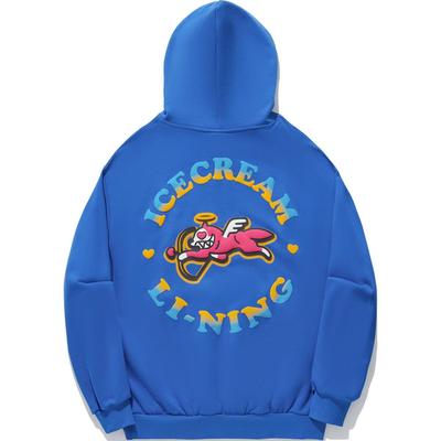 Li Ning X Icecream Kolaboracja Nadrukowany napis Bluza z kapturem Wygodna Oddychająca Luźna Bluza Unisex Jasnoniebieska AWDU843-4