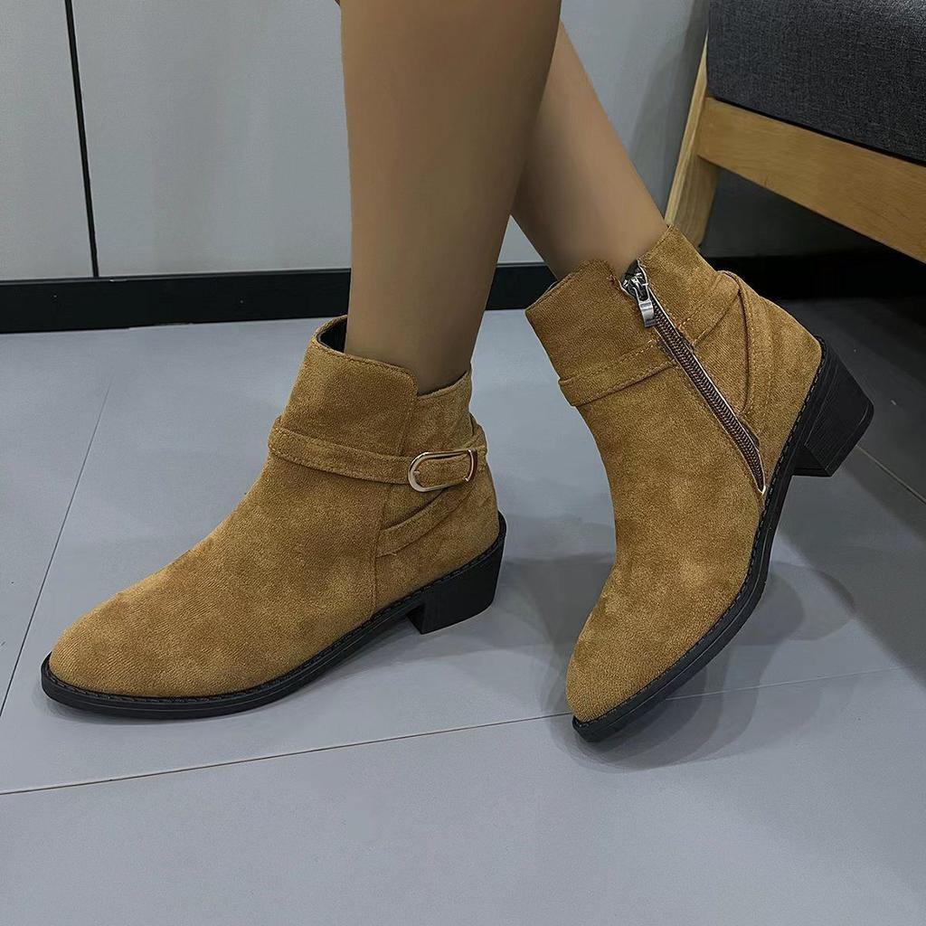 2025 autumn and winter new retro side zipper short boots women's fashion versatile and comfortable skirt women's thin boots