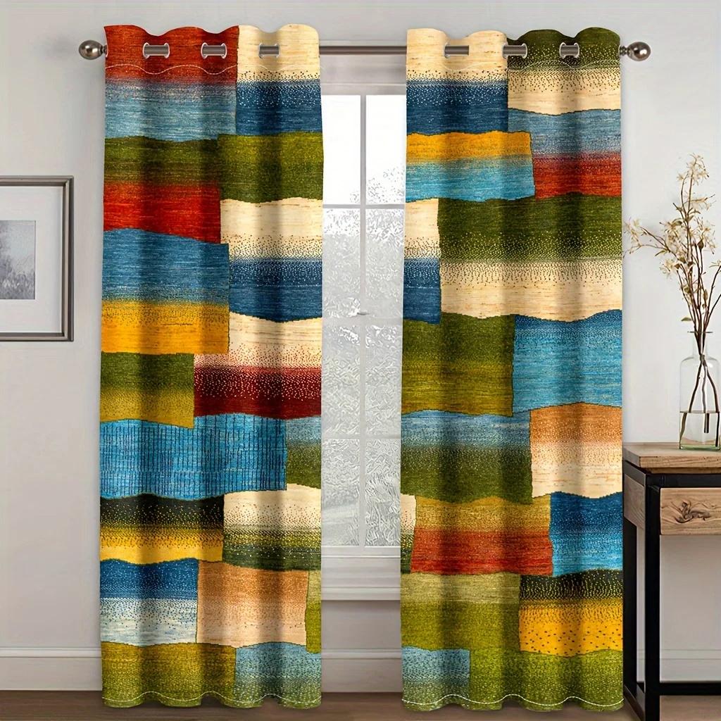

2pc Home Decor Drapes Wood Floor Printed European Style Decor, Modern Printed Curtain Rod Pocket,For Kitchen Living Room W65X60H(cm)X2Pcs&Grommet Top