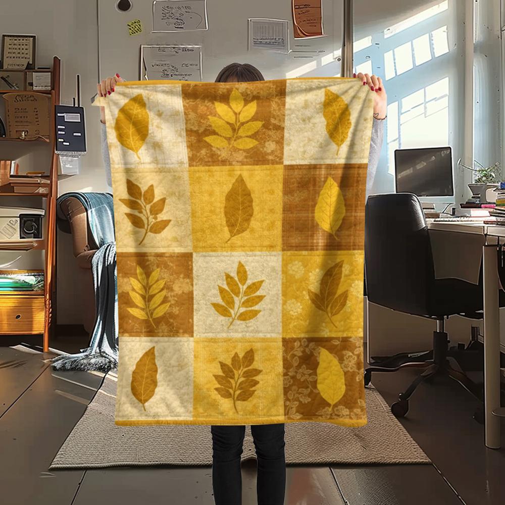 1Pc Patchwork Leaf Print Flannel Blanket, High quality Comfortable for All Seasons, Home Decor, Warmth and Comfort, Perfect for Christmas Gifts68