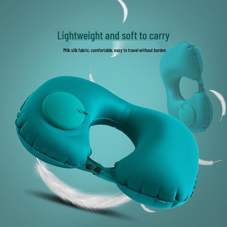 Inflatable U-Shaped Velvet Neck Pillow - Travel Essential, Foldable & Portable