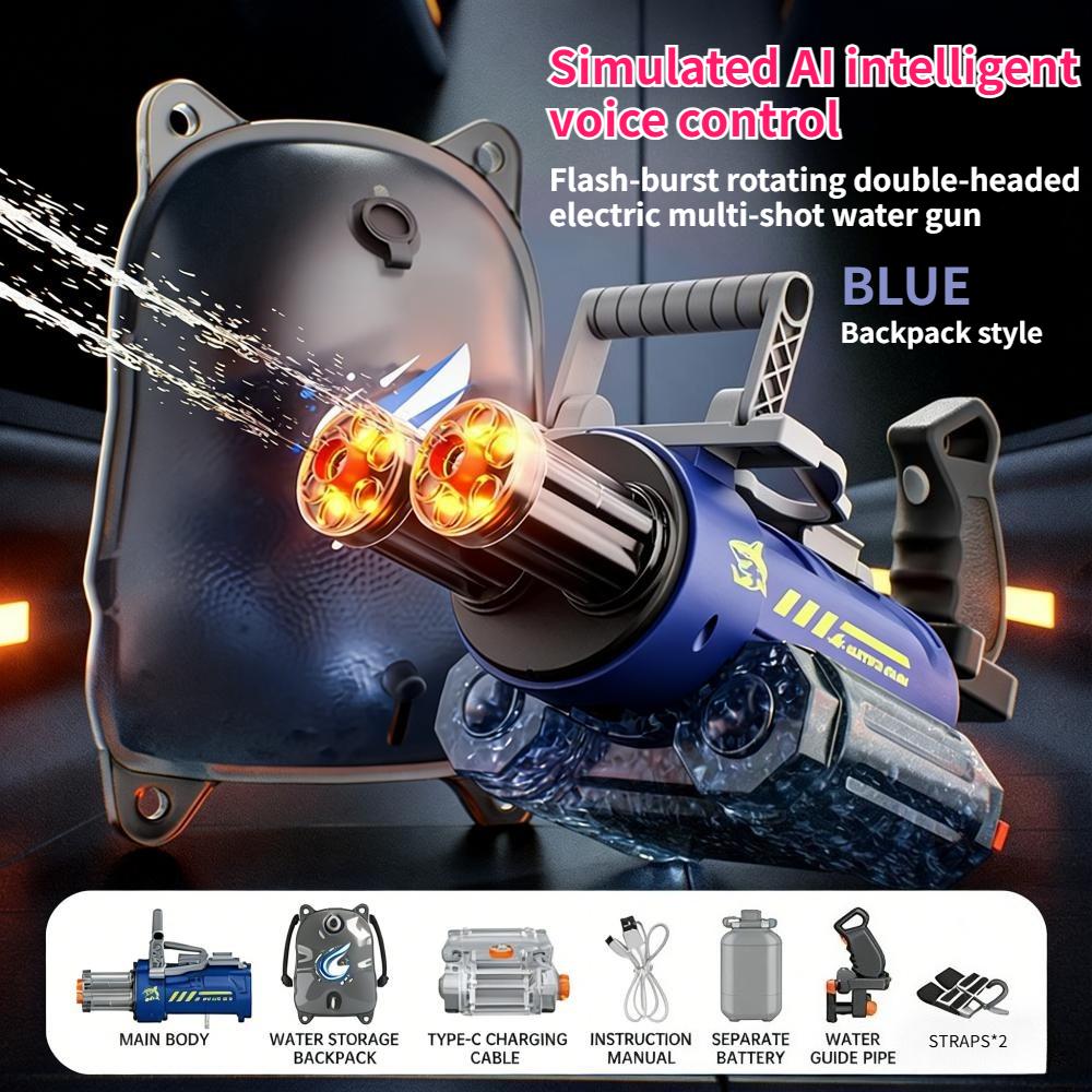 Smart AI Voice-Controlled Electric Automatic Burst Flash Rotating Gatling Water Gun New Outdoors Children's Handheld Toy