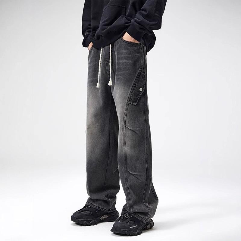 Autumn and Winter New Trendy Brand American Washed Straight Jeans Men's Loose High Street Wide-leg Versatile Trend Trousers