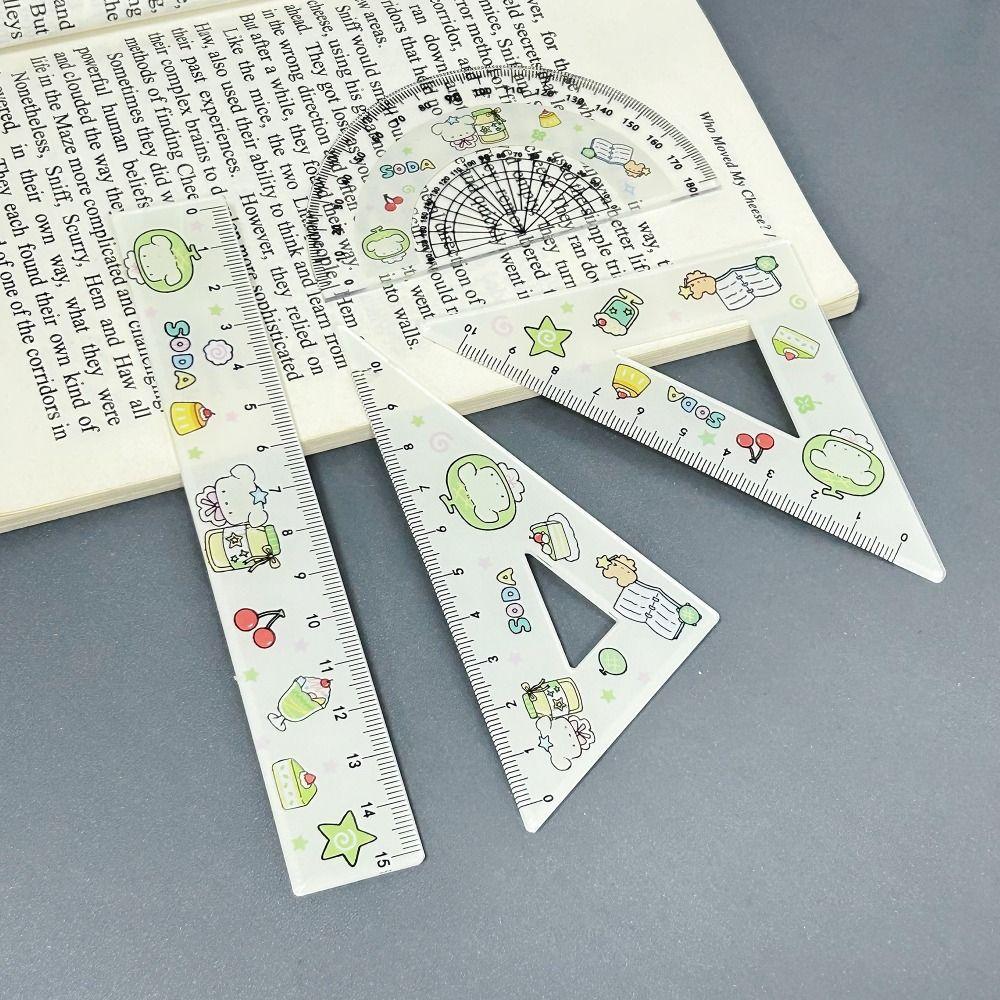 4pcs Math Geometry Tools Ruler Set Melon Dog Straight Ruler Portable Triangle Rulers School Office