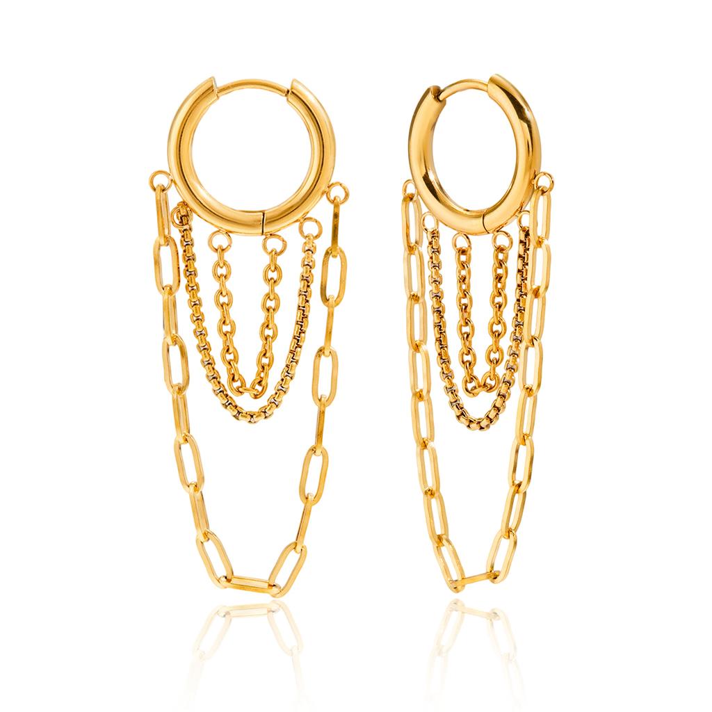 Yori Geometric Stainless Steel Long Chain Tassel Earrings 18K Gold PVD Plated Popular Daily Classy Waterproof Jewelry