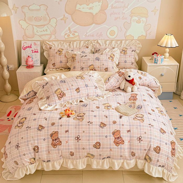 Floral Cartoon Milk Velvet and Lambswool Blanket Set - Thickened, Multifunctional Sofa Cover.