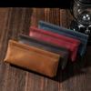Vintage Crazy Horse Leather Pencil Case With Clip Multi-Compartment Long Stationery Organizer Students
