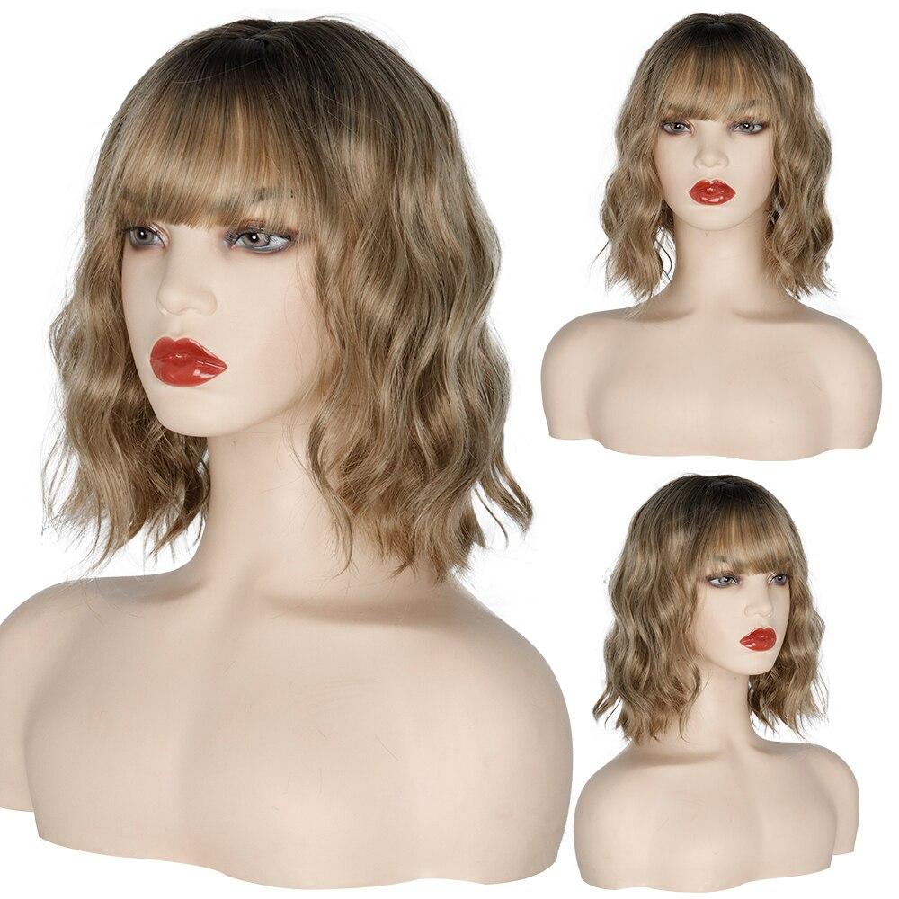 

MERISIHAIR Короткий волнистый парик с челкой Синтетические парики для женщин Натуральные коричневые черные волосы Боб Парики Термостойкое волокно Дышащие