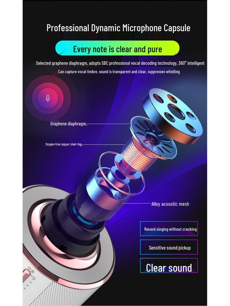 Wireless Bluetooth K-Song Microphone & Speaker with Built-in Sound Card for TV and Mobile