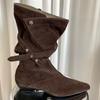Pointed slope heel western cowboy boots women's 2025 autumn and winter new two wear irregular folded pile boots medium boots tide