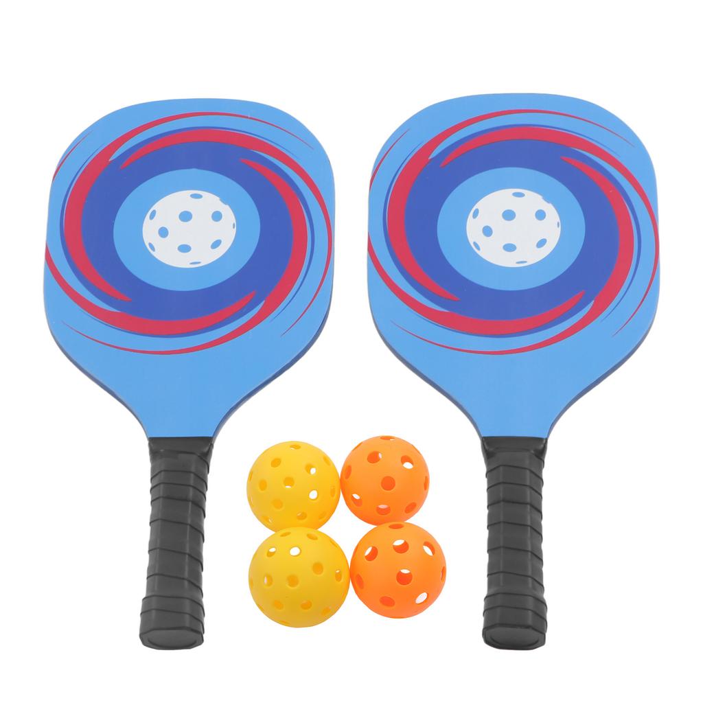 Pickleball Paddles Set Lightweight 2Pcs Wooden Blue Pickleball Rackets with 4 Balls and Carry Bag