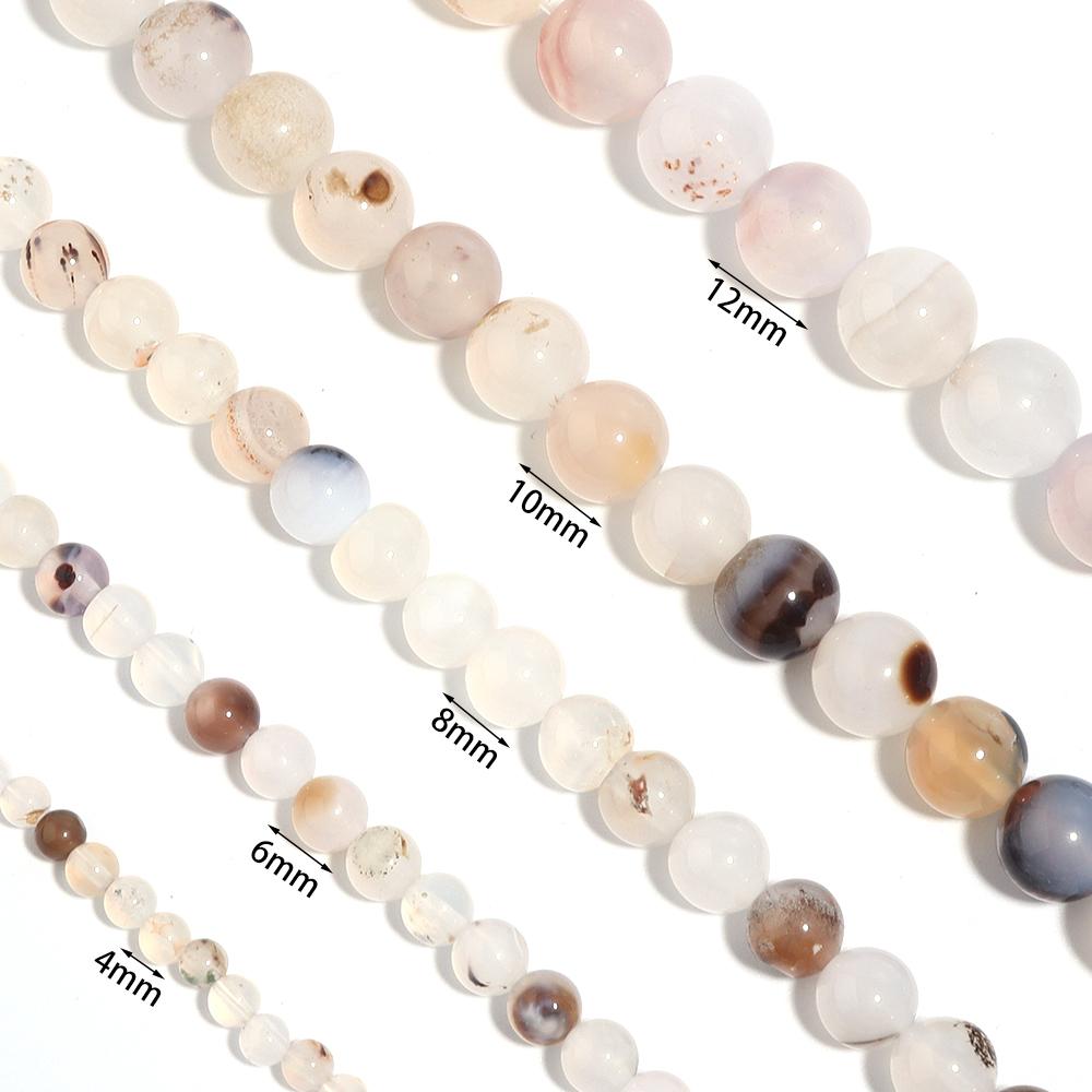 Natural White Black Color Agate Stone Beads Round Loose Beads For Jewelry Making DIY Necklace Bracelet Accessories 4/6/8/10/12mm