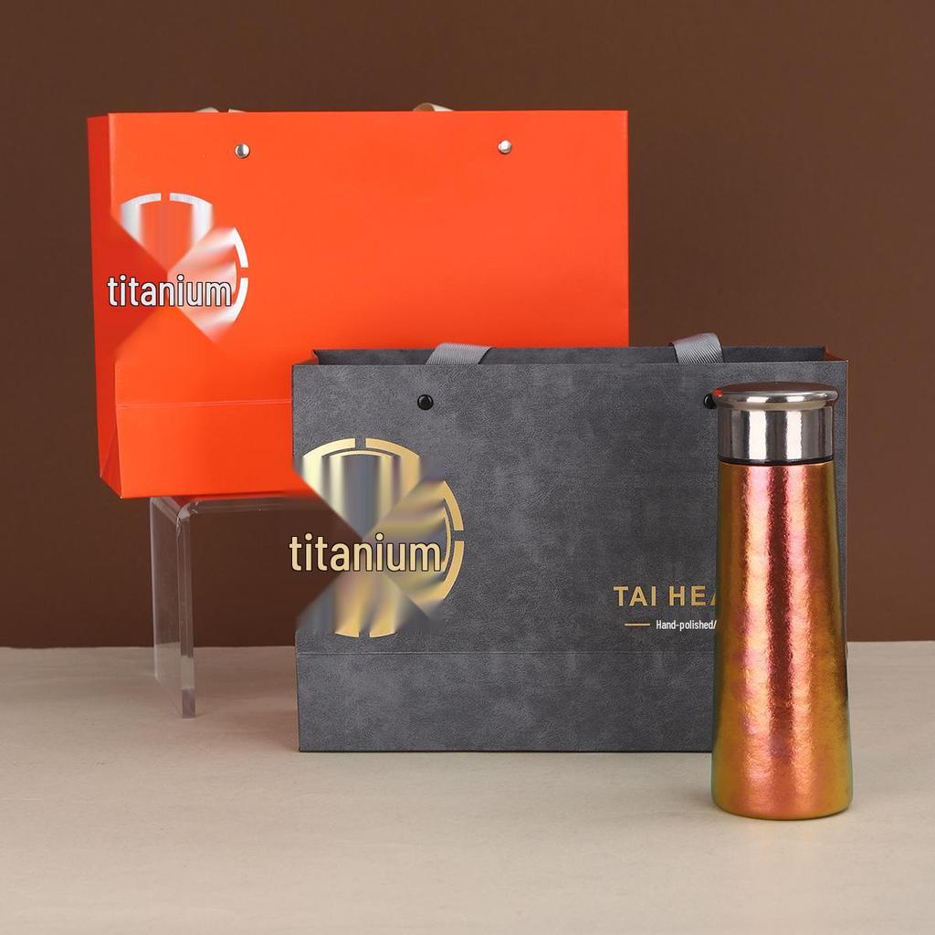 Compact Double-Walled Titanium Tea Infuser Cup with Gift Box - Portable, Thermal Vacuum Insulated for Steeping Tea