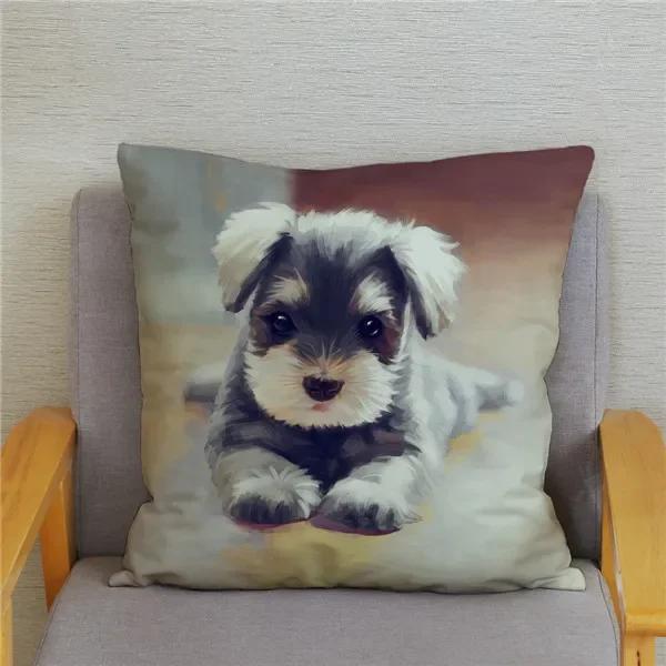 Home Bedroom Pillowcase Cute Schnauzer Print Cushion Cover Decor