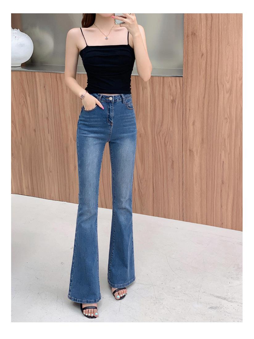 

Женские джинсы клеш с высокой посадкой, ретро-синие - Утягивающие, эластичные, очень длинные S темно-синий