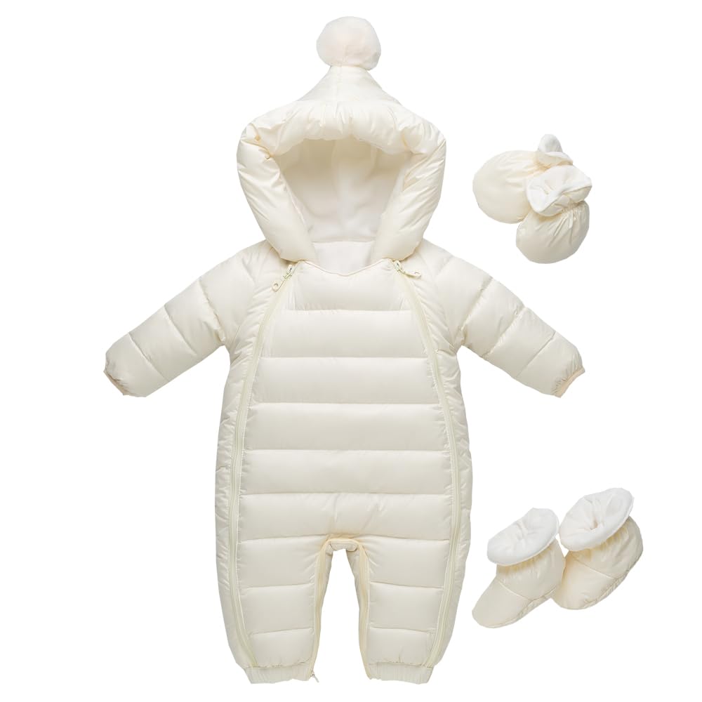 Baby nest Baby Clothes Jumpsuit Down Coat Jacket Coverall Bear Long Sleeve Romper Coat Winter Warmth Boys Girls Beige Size 90 Months 18-24