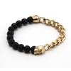 Natural Lava Stone Beads Bracelet, Metal Skull Woven Bangle, Unisex Meditation Stretch Band, Zen Gift