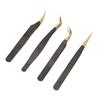 4pcs Eyelashes Extension Tweezer Curved Straighted Tip Stainless Steel False Eyelashes Applicator