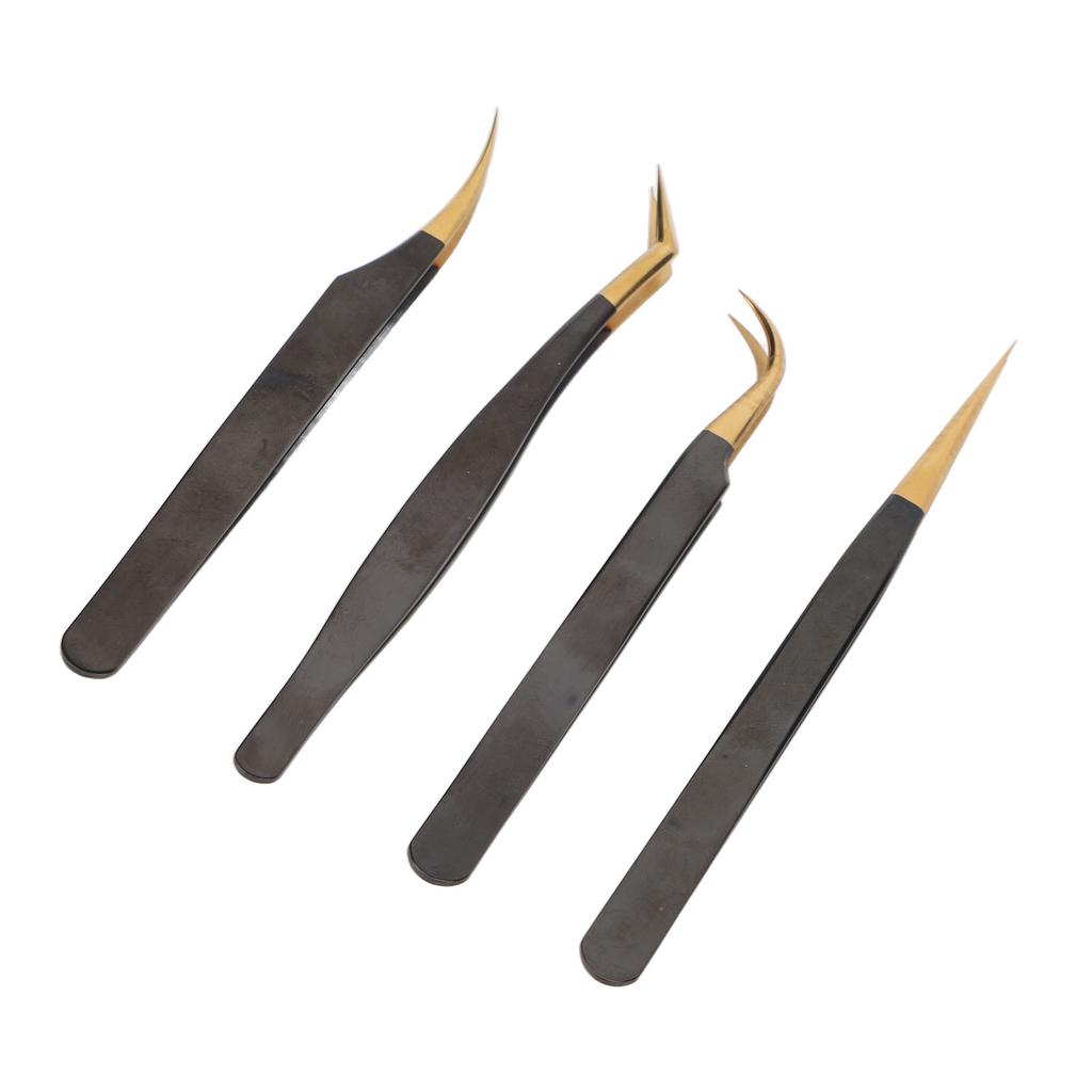 4pcs Eyelashes Extension Tweezer Curved Straighted Tip Stainless Steel False Eyelashes Applicator
