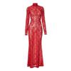 2025 Spring Mesh Lace High Neck Long Sleeve Women's Slim Fit Evening Gown