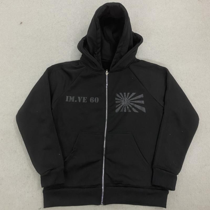 Европейский и американский уличный стиль персонализированная свободная толстовка на молнии с капюшоном XL чёрный 2300₽