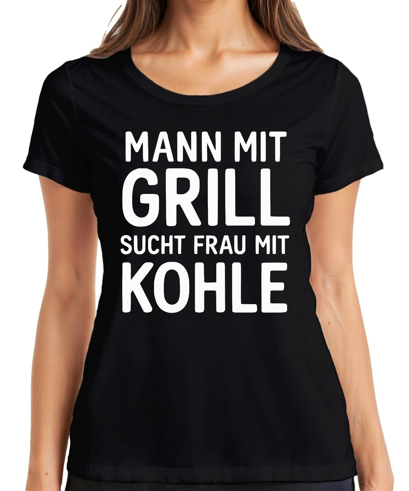 Mann mit Grill sucht Frau mit Kohle lustiger Sugar Mommy Spruch Damen T-Shirt XS