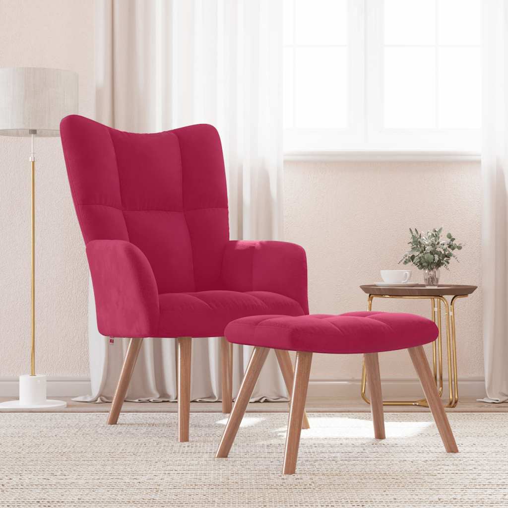 Vidaxl Sessel mit Hocker, Weinrot, Mit Samt bezogen