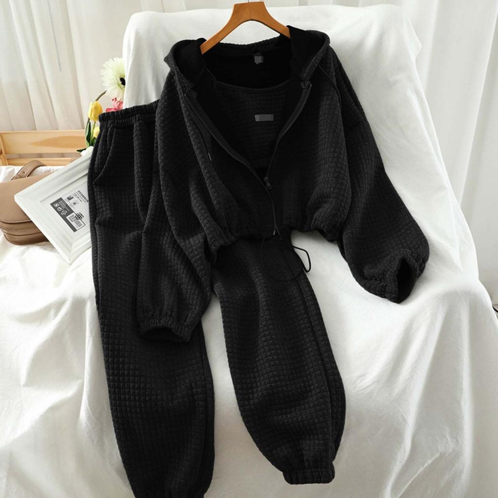 Women's Casual Sports Loose Jacket And Pants Three,piece Suit