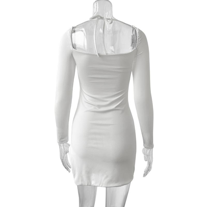 Women's Fall Square Collar Lace Up Long Sleeve Sexy Lace Lace Slit Dress