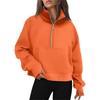 Women's Stand Collar Plus Fleece Solid Color Hoodie Long Sleeve Pocket Loose Half Zip Pullover Hoodie Top