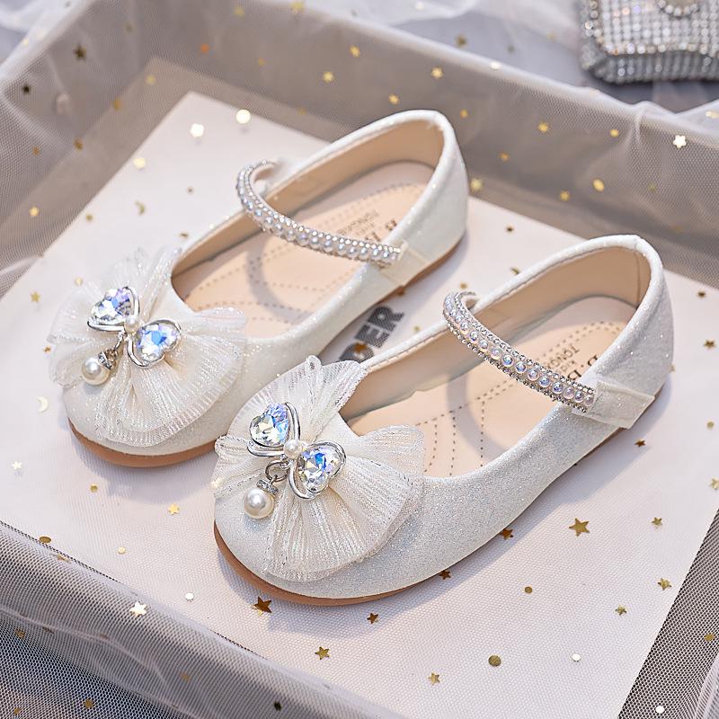 2025 Herbst Neue Koreanische Stil Strassstein Schleife Leder Schuhe für Mädchen – Weiche Sohle Prinzessin Performance Schuhe