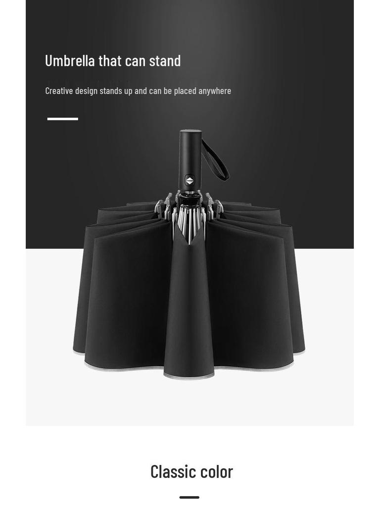 Baodini Windproof Extra Large Reverse Umbrella with Reflective Trim for Three People