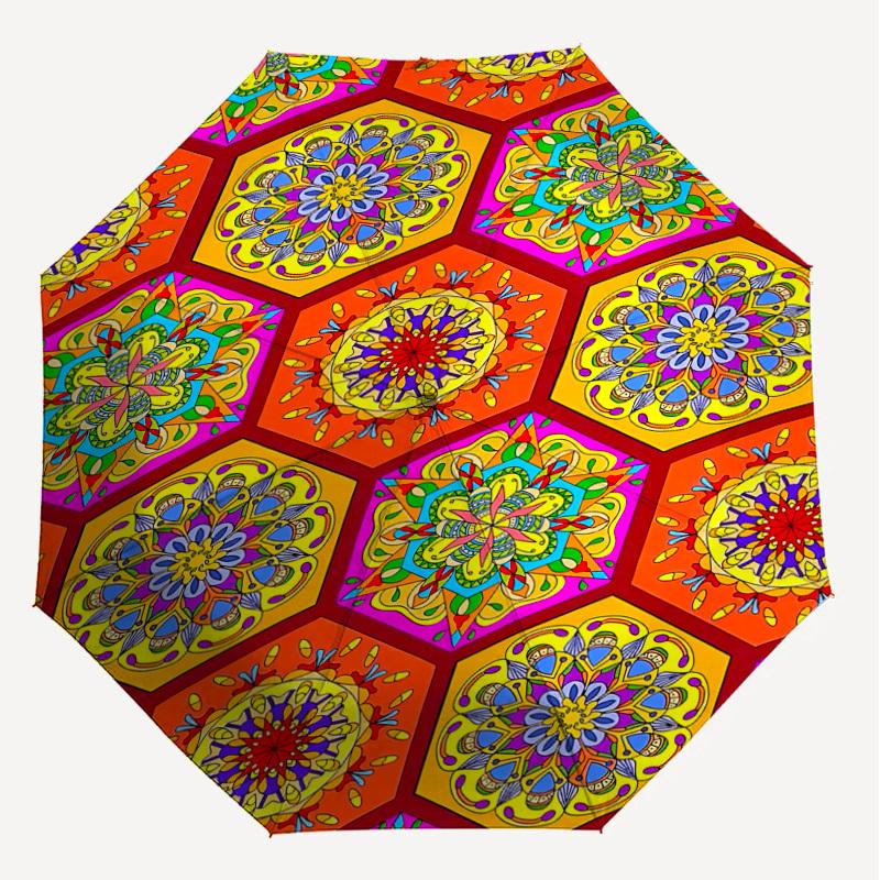 1PC Mandala PatternsAutomatic Open/Close Umbrella with Windproof, 8-Rib Sturdy Canopy, Durable Ribs, Fashionable Design, Outdoor Accessory, Fun Prin,