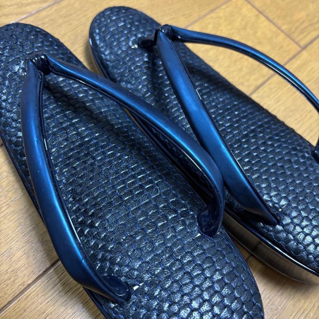 Used Mercari city limited!Kinwashi Honpo Zori Sandals Kinwashi Seal Navy Blue Top Grade Masterpiece Ajiro