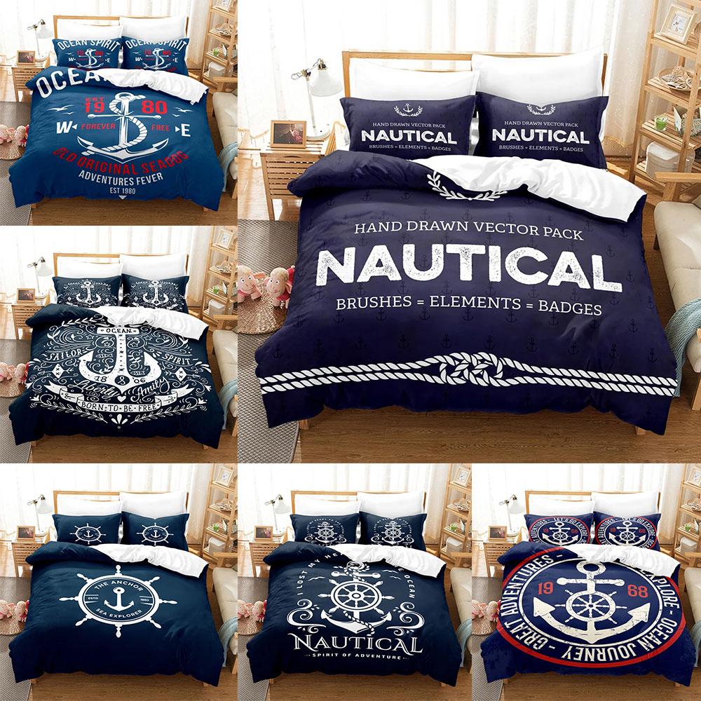 Marine Style Boat Anchor Bedding Sets Quilt Bed Cover Comforter Duvet Cover Pillow Case 2-3 Pieces Sets Bedroom Decoration