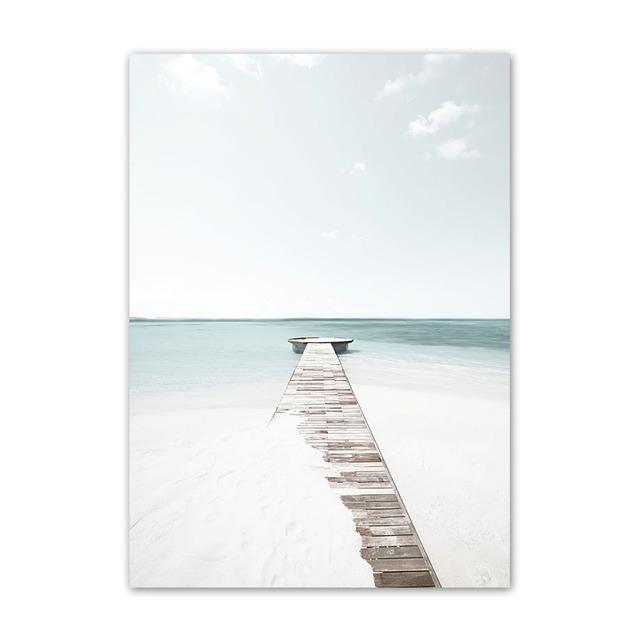 Nordic Posters and Prints For Wall Palm Tree Bird And Dolphin Beach Bridge Wall Art Canvas Painting For Living Room Decor