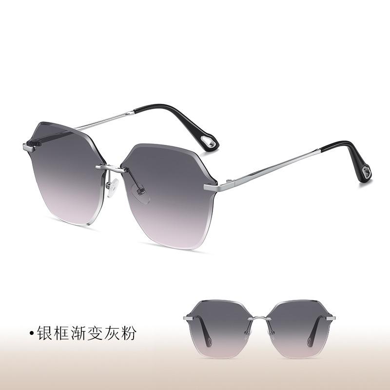 Grey Powder Makeup Temperament Women'S Sunglasses Versatile Anti-Ultraviolet Frameless Gradual Change Sunglasses Women