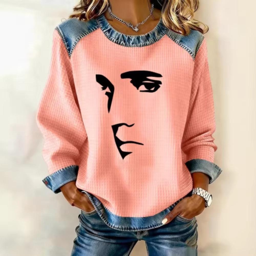 Autumn Fashionable Comfortable Casual Versatile Loose Women's Multi Color Printed Round Neck Long Sleeved T-Shirts