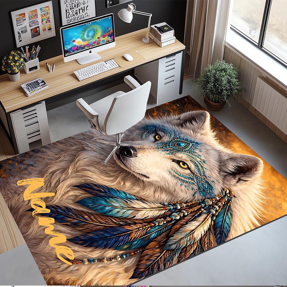 Custom Name Wolf Printed Carpet,Rug for Office Chair Living Room Bedroom Kitchen Room Decor Gifts.