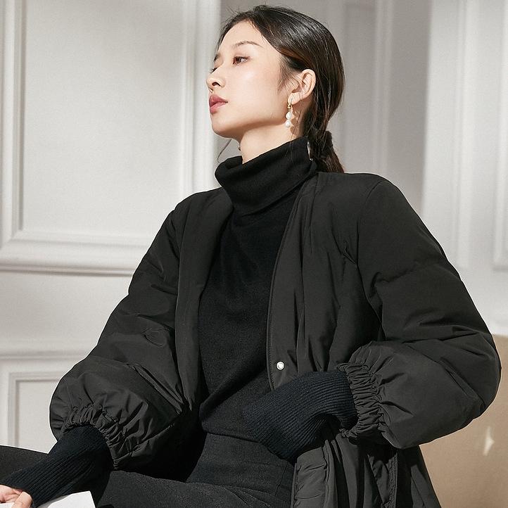 

Зимова куртка з V-подібним вирізом 2025 року з пуху білої качки з в язаними рукавами M (110-130 jin) чорний