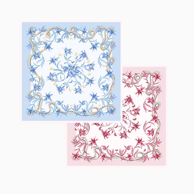 Daylily Chinese Style Mulberry Silk Scarf - Double-Sided 90cm Square with Creative Design