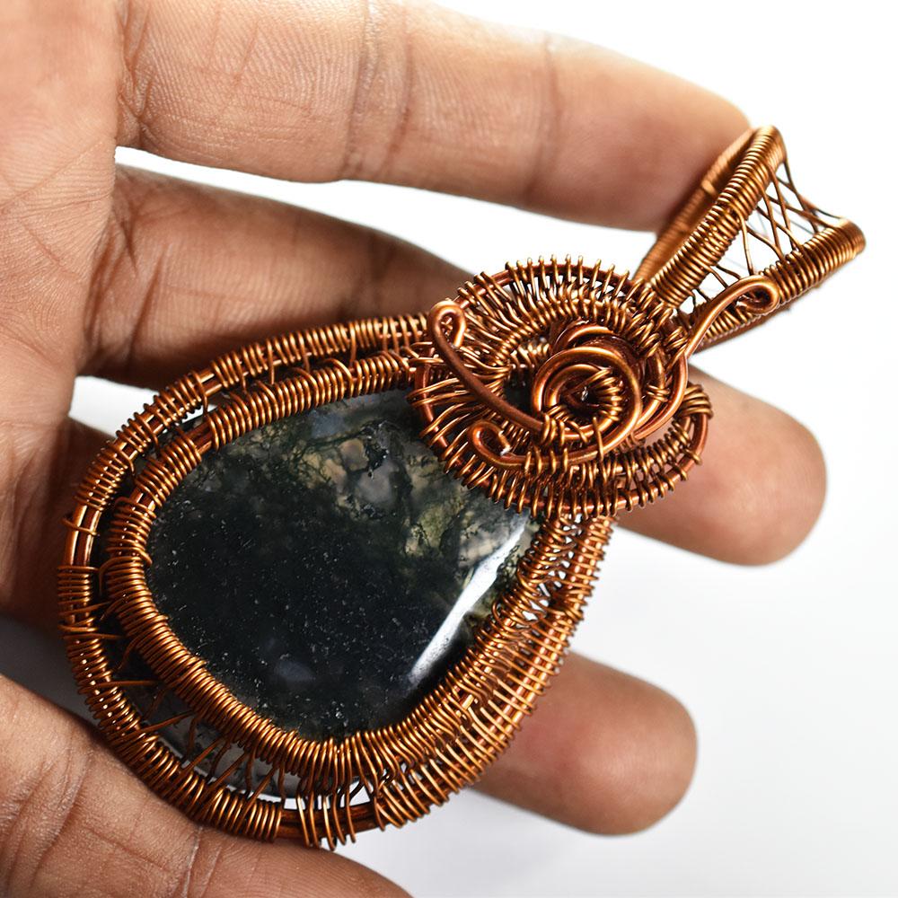 104 ct Natural Jasper Pear Cut Copper Wire Wrapped Pendant Gemstone Jewelry Gift