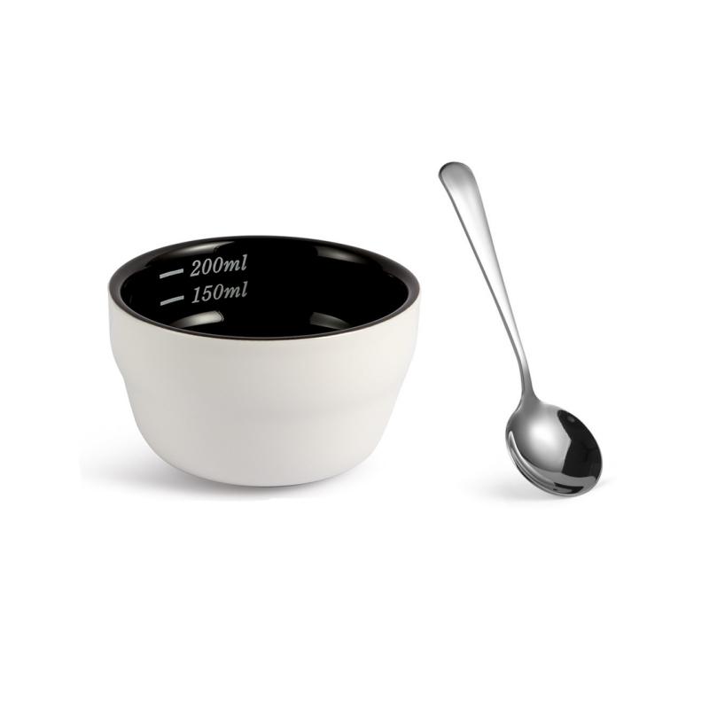 200ml Coffee Cup Thickened Ceramic Measuring Bowl Heat Resistant U Cupping Cup with Spoon Espresso Measuring Cup with Scale
