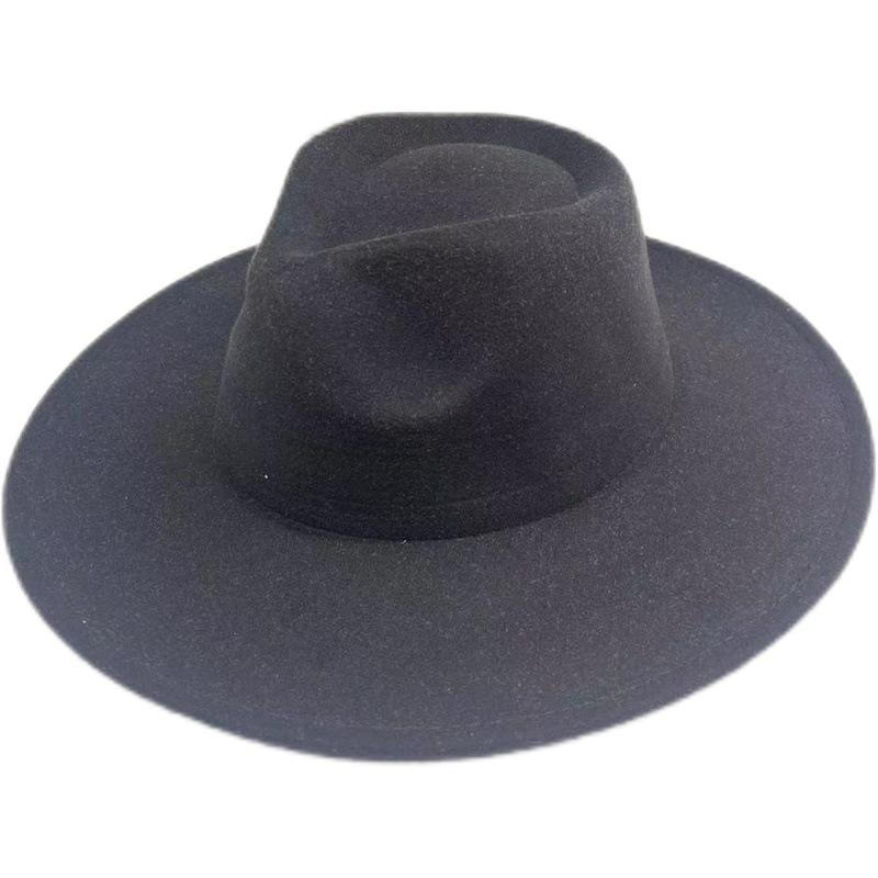 British Hat Retro Woolen Hat Wide Brim Flat Top Top Top Hat Versatile Autumn and Winter Hat Trendy Sun Hat Felt Hat