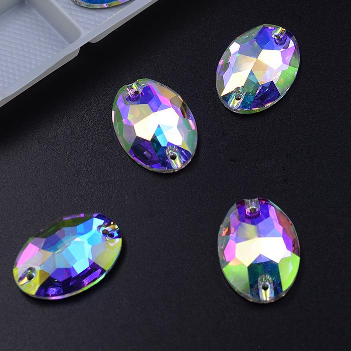 Austrian Premium Quality Sew On Glass Stones Crystal AB Oval Shape Crystal Glass Sew On Rhinestones for Luxury Dress