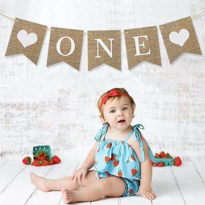 Baby Birthday 1 Year Old Banquet Party Dining Chair Arrangement Banner One Imitation Linen Flag Customization