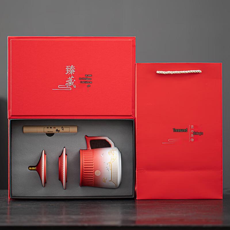 

Gradient Red Auspicious Crane Ceramic Office Cup