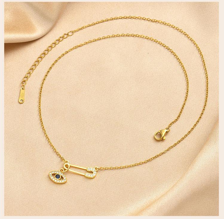 Protection Amulet Necklace Gold Plated Safety Pin Cross Blue Evil Eye Coin Charms Jewelry for Women Waterproof