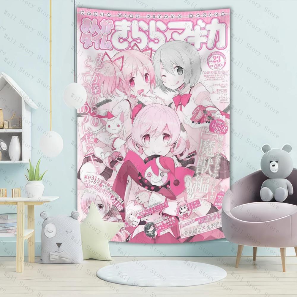 Magische Meisje Madoka Wandkleed Japanse Anime Tijdschriften Kunst Muur Achtergrond Doek Voor Tiener Meisje Slaapkamer Wandkleed Decor Schattig Cadeau
