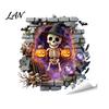 Black Cat Wall Stickers Halloween Stickers, 3D Broken Effect with Ghost Skeleton Pumpkin Bat Decals, Self-Adhesive Temporary Decorations Waterproof
